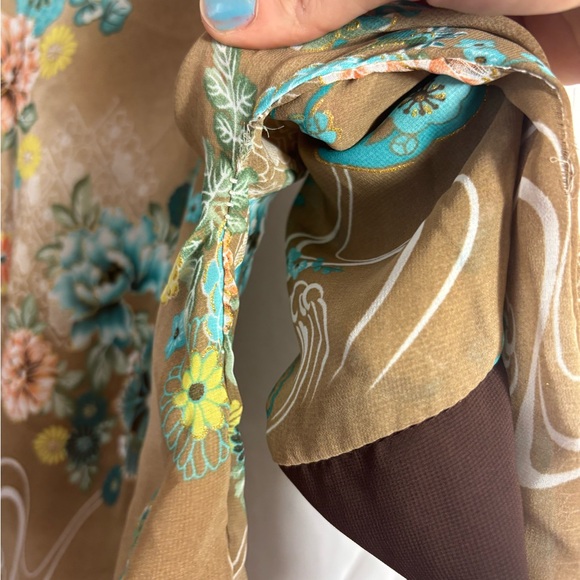 VTG Y2K Brown Floral Boho Batwing Sleeve Kimono Blouse with Waist Tie Size L - Picture 7 of 15